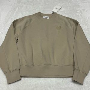 Ami Paris Ami De Coeur Sweatshirt Khaki Beige Size Small